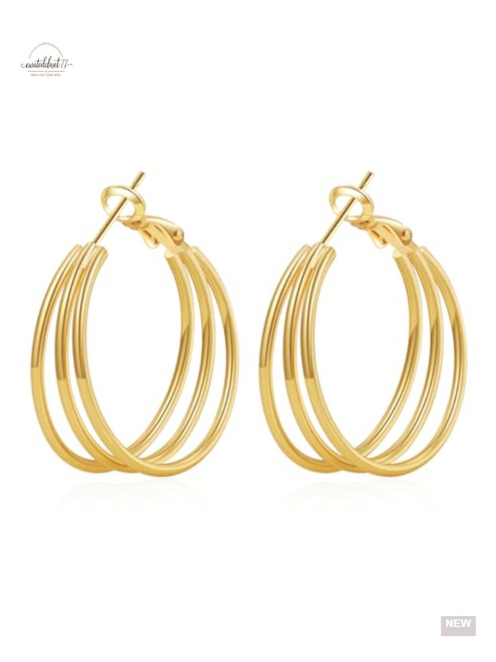 Triple Gold Plated Hoop Earrings Hypoallergenic Chunky | Lightweight 25-60mm